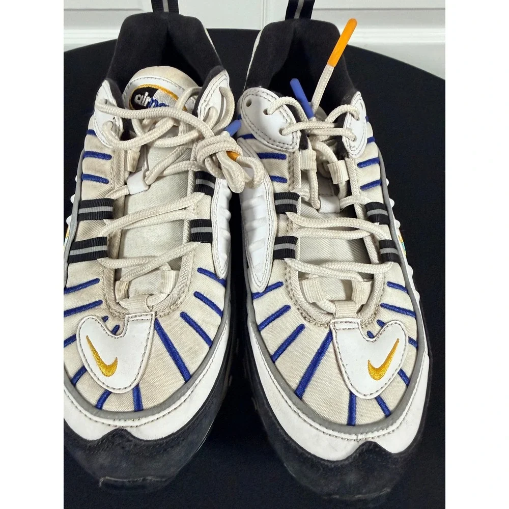 Nike Air Max 98 GS Kids White Deep Royal Blue Yellow CJ7393-100 Size 5.5Y
